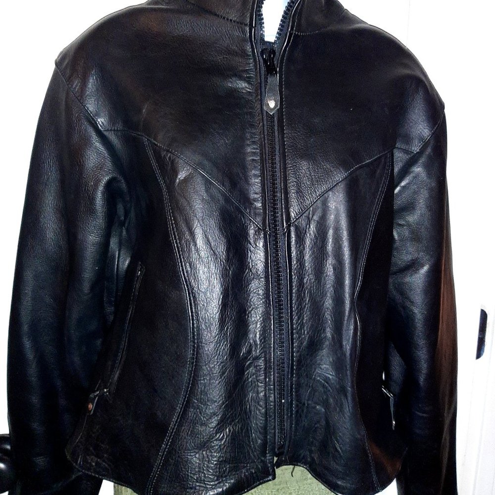 Black leather women's biker jacket